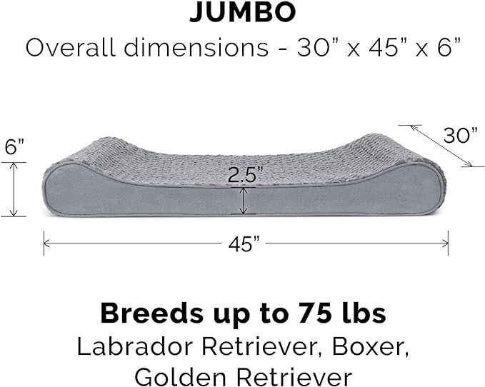 Furhaven Orthopedic Dog Bed for Large Dogs w/ Removable Washable Cover, For Dogs Up to 75 lbs - Ultra Plush Faux Fur & Suede Luxe Lounger Contour Mattress - Gray, Jumbo/XL