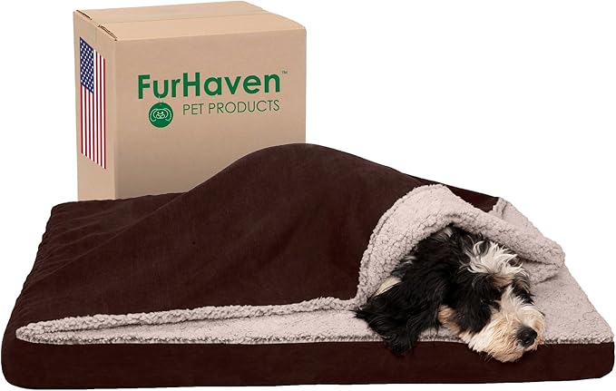 Furhaven Orthopedic Dog Bed for Large/Medium Dogs w/ Removable Washable Cover, For Dogs Up to 55 lbs - Berber & Suede Blanket Top Mattress - Espresso, Large