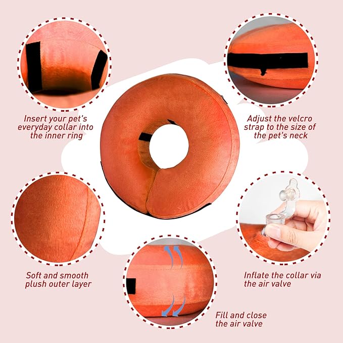 Inflatable Dog Collar-Soft Protective Cone for Dogs After Surgery,Dog Donut Collar Suitable for Dogs and Cats,Dog Cone Collar to Prevent Pets from Touching Stitches,Wounds,Rashes(Orange,L)