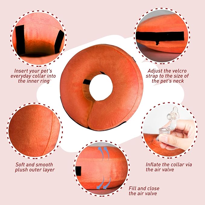 Inflatable Dog Collar-Soft Protective Cone for Dogs After Surgery,Dog Donut Collar Suitable for Dogs and Cats,Dog Cone Collar to Prevent Pets from Touching Stitches,Wounds,Rashes(Orange,XL)