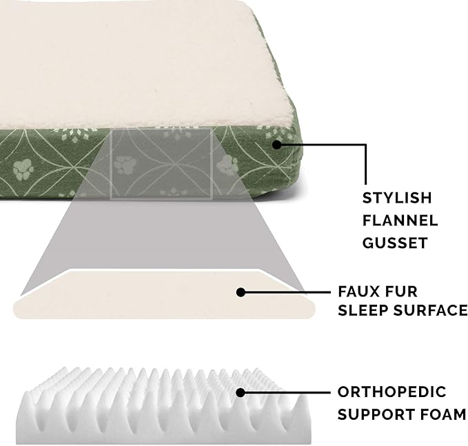 Furhaven Orthopedic Dog Bed for Small Dogs w/ Removable Washable Cover, For Dogs Up to 20 lbs - Sherpa & Flannel Paw Print Deluxe Mattress - Jade Green, Small