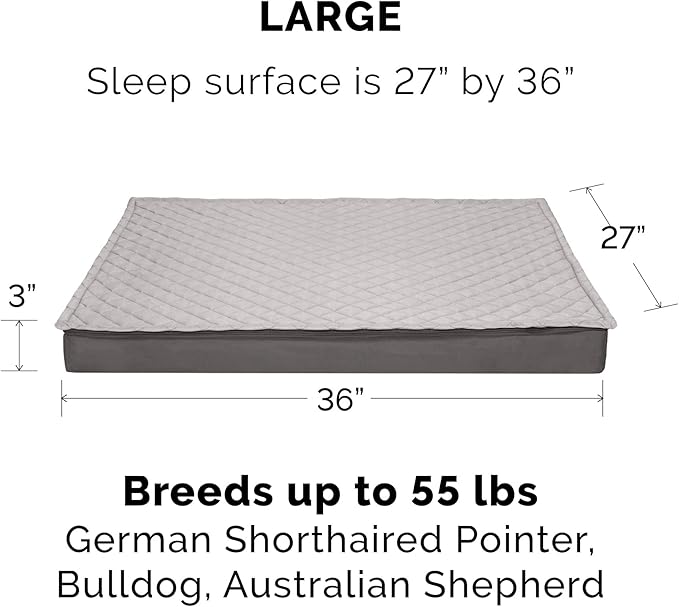 Furhaven Water-Resistant Orthopedic Dog Bed for Large/Medium Dogs w/ Removable Quilt Top & Washable Cover, For Dogs Up to 55 lbs - Indoor/Outdoor Quilt Top Convertible Mattress - Gray, Large