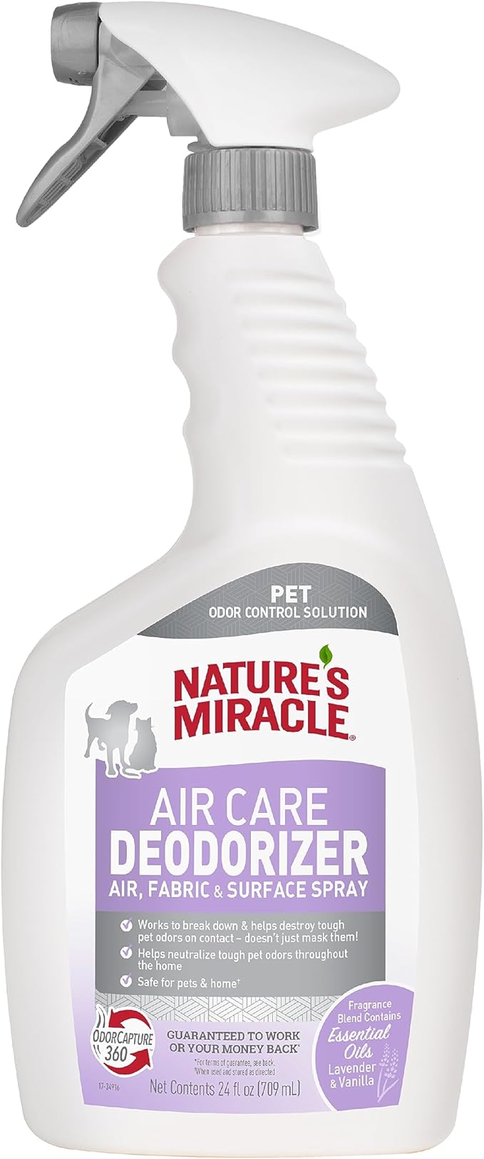 Nature’s Miracle Air Care Deodorizer Air, Fabric and Surface Spray Lavender & Vanilla Scent, 24 Ounces, Pet Odor Eliminator