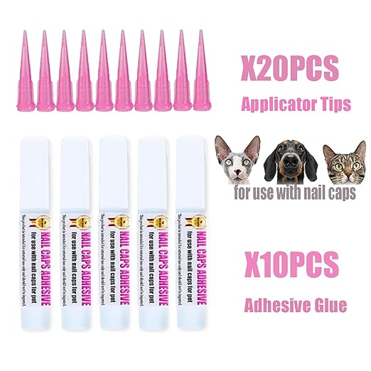 10pcs of Special Pet Nail Adhesive Glues & 20pcs of Applicator Tips for Cat Nail Caps and Dog Nail Caps