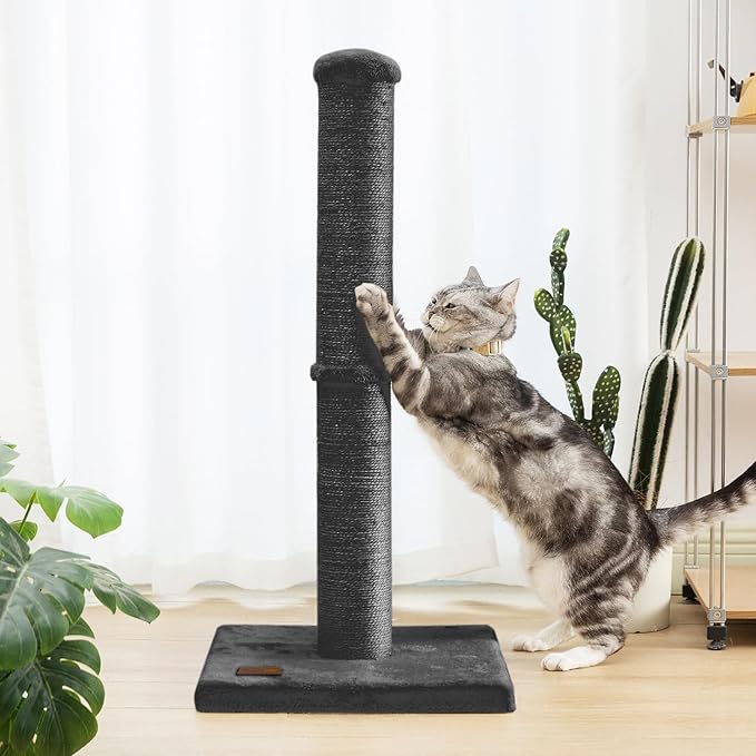 34inch Cat Scratching Post with Natural Sisal Rope 4.3Inch Large Diameter Scratcher Post Tree for Indoor Cats Black