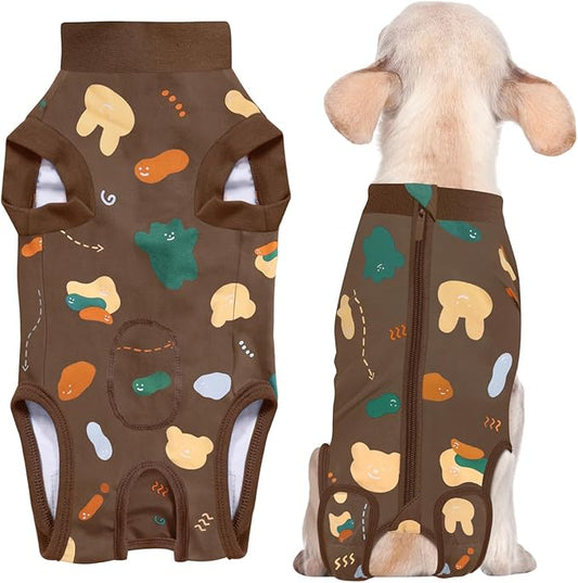 Recovery Suit for Dogs, Dog Surgery Recovery Suit with Zipper Closure Post Spay, Neuter, Abdominal Surgical Suit for Male Female Dogs Can Pee, Prevent Licking Dog Onesies, Brown Bear, XS