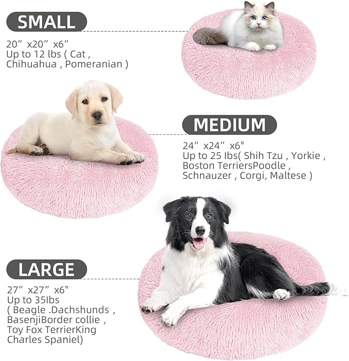 Cat Bed for Indoor Cats,24 Inch Cat Bed & Dog Bed Machine Washable, Fluffy Round Pet Bed Non-Slip, Calming Soft Plush Donut Cuddler Cushion Self Warming for Puppy and Kitten