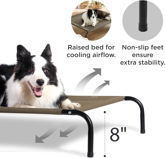 Bedsure Large Elevated Cooling Outdoor Dog Bed - Raised Cots for Large Dogs, Portable Indoor & Outdoor Pet Hammock Bed with Skid-Resistant Feet, Frame with Breathable Mesh, Brown, 49 inches