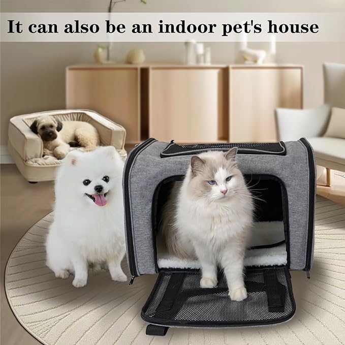 Dog Cat Carrier Pet Carriers for Small Medium Large Cats Dogs Carrier Soft Sided Small Puppy Dog Carrier Portable Foldable Airline Approved Dog Cat Travel Carrier Grey Black L