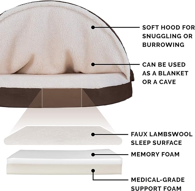 Furhaven 44" Round Memory Foam Dog Bed for Large Dogs w/ Removable Washable Cover, For Dogs Up to 80 lbs - Sherpa & Suede Snuggery - Espresso, 44-inch