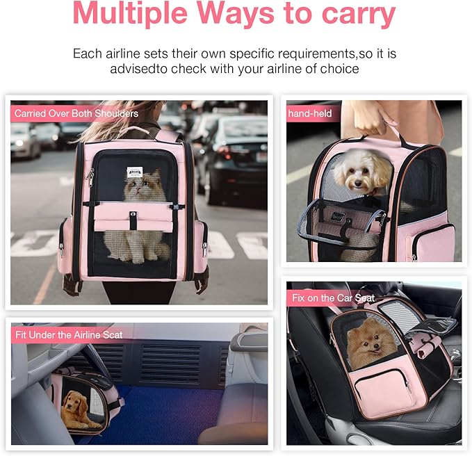 Lekebobor Extra Large Cat Backpack Carrier Expandable Pet Carrier Backpack for Small Dogs Medium Cats Fit Up to 18 Lbs, Dog Backpack Carrier, Foldable Puppy Backpack Carrier for Travel, Hiking,Pink