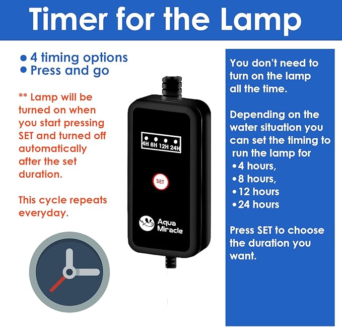 AquarMiracle U-VC Light for Aquarium with Timer, Amphibian Aquarium U-V Light for in-line and in-tank Use, Green Boom Clean Light, 10W, for Aquariums 75-120 Gallons(10W)