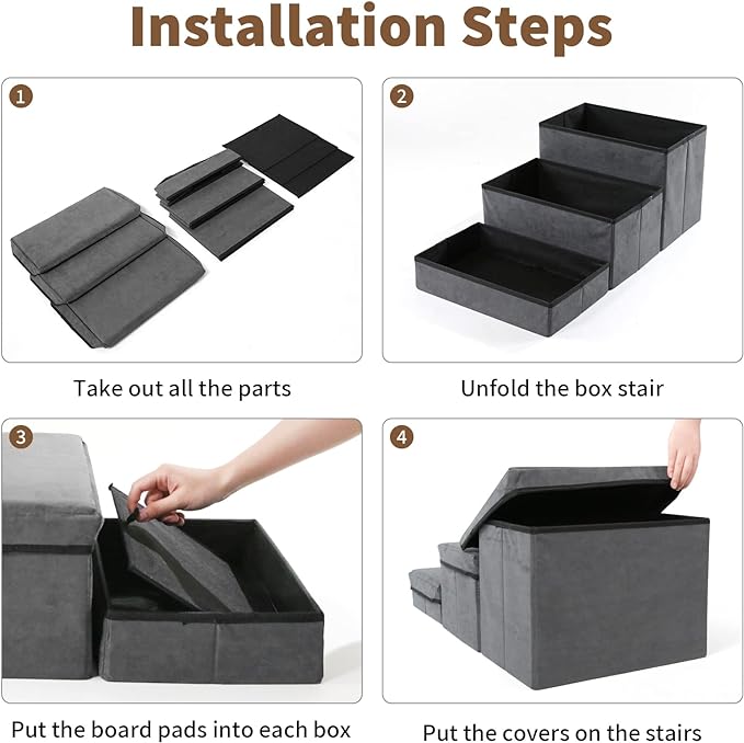 Foldable Dog Stairs/Steps 3-Tier Pet Steps Storage and Adjustable Steps for Small Medium Dogs Pet Steps Storage Stepper for High Beds Sofa Pet Dog Cat