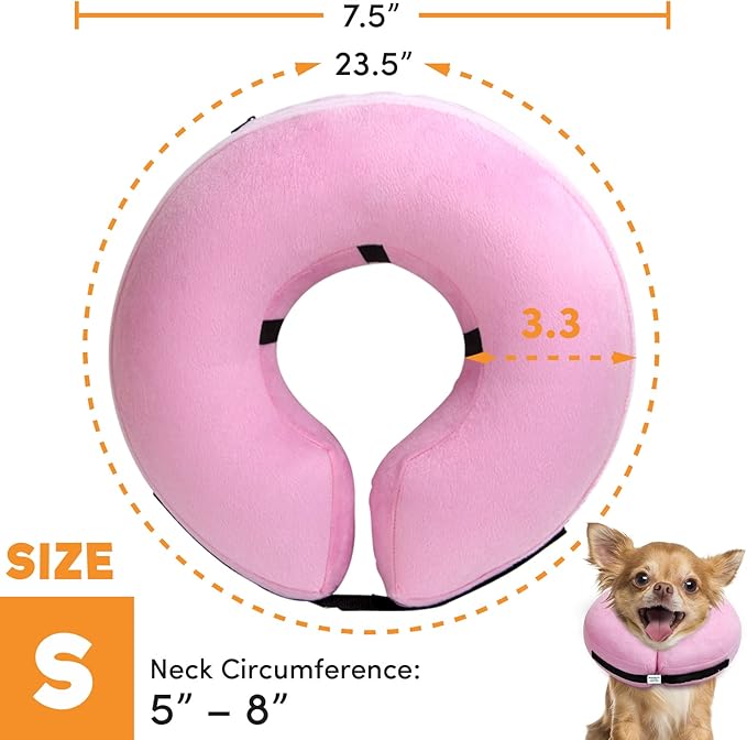 BENCMATE Protective Inflatable Collar for Dogs and Cats - Soft Pet Recovery Collar Does Not Block Vision E-Collar (Small, Pink)