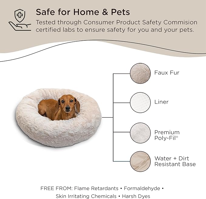 Best Friends by Sheri The Original Calming Donut Cat and Dog Bed in Lux Fur Oyster, Small 23"
