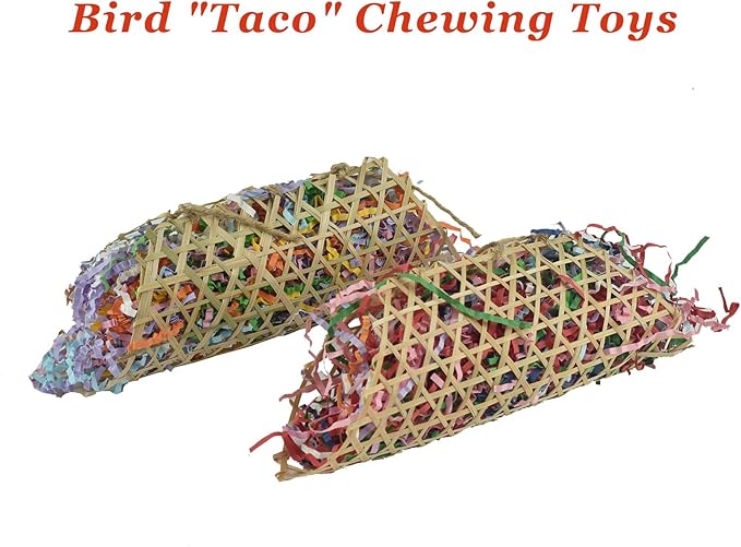 2 Pack Bird Chewing Foraging Toys Set, Parrots Treat Basket Feeder Parakeets Bamboo Shredder Hanging Cage Climbing Foot Toys for Cockatiels Conures Lovebirds Budgies