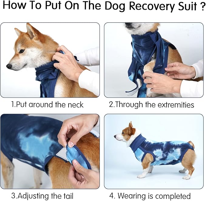 Dotoner Dog Recovery Suit Tie-Dye Pet Recovery Shirt Surgery Suit for Male Female Dogs Alternative E-Collar&Cone Protecting Abdominal Wounds Skin Disease Prevent Licking Wounds Dog Onesies