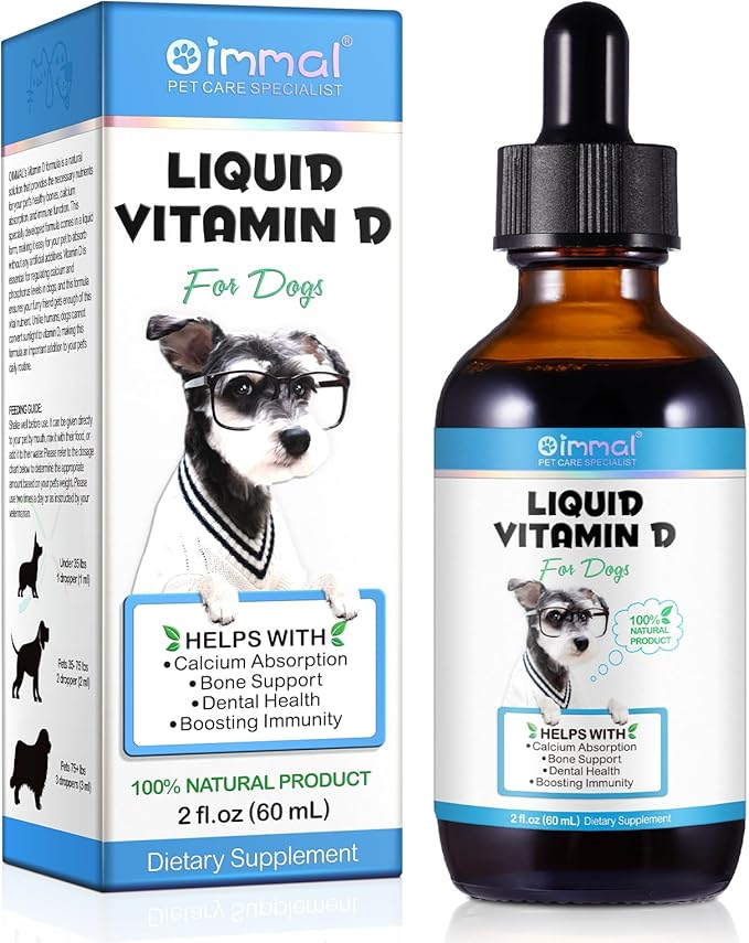 Vitamin D for Dogs, Liquid D for Dogs, Dog Vitamins D Drops Promote Calcium Absorption, Supports Hip & Joint Health and Dog Dental Health - Pet Supplements Liquid Vitamins D, Bacon Flavour - 2 Fl Oz