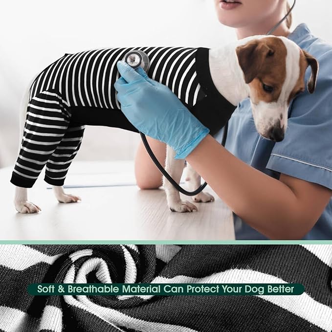 Kuoser Dog Recovery Suit, Anti Licking Dog Rear Leg Sleeve, Abdominal Dog Surgical Suit with Pants Cover Protect Wounds, Dog Elbow Protector Soft Dog Surgery Onesie Cone Alternative, Black XL