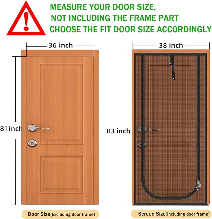 Reinforced Cat Screen Door,Fits Door Size 36''x 81'',Thickened Cat Resistant Mesh Screen Door for Living Room,Kitchen,Bedroom,Cat Proof Screen with Zipper Closure(U-type,Black)