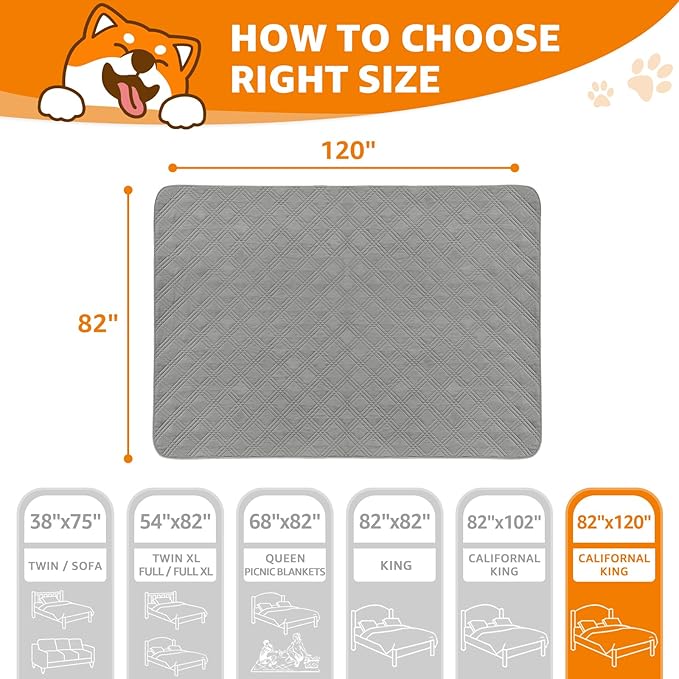 LOOBANI Waterproof Dog Blanket, Anti-Slip Bed Couch Covers for Dogs, 2 Pack Soft Pet Blankets to Protect Furniture Sofa Car for Puppy Cat Kids (82"×120", Light Grey)