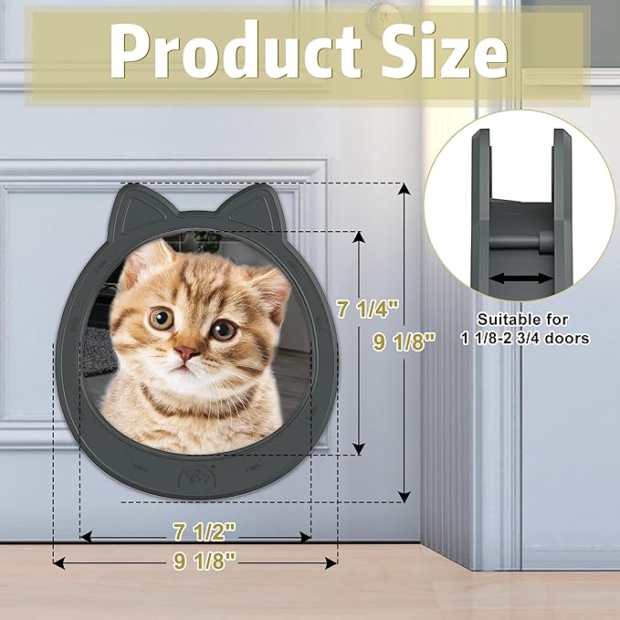 Large Cat Door Interior Door, No-Flap Cat Door for Interior Door, Pet Door for Cats, Easy DIY Setup, No Training, Up to 22 LBS, Easy to Install(Smoky Gray)
