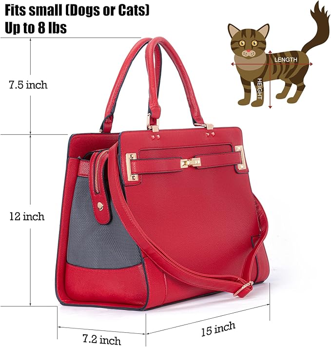 Fashion Pet Carrier Dog Cat Carrier Purse Soft-Sided Leather Handbag Pet Tote Bag for Small Dogs Puppy and Cats TSA Airline Approved (Red)