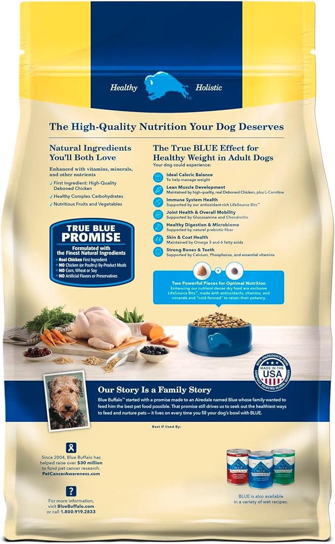 Blue Buffalo Life Protection Formula Healthy Weight Adult Dry Dog Food, Supports an Ideal Weight, Made with Natural Ingredients, Chicken & Brown Rice Recipe, 34-lb. Bag