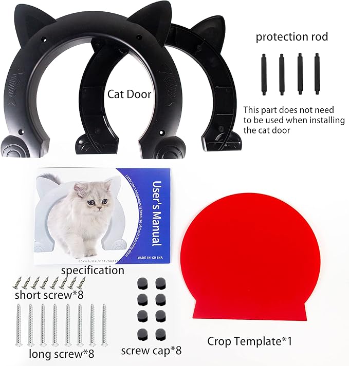 Cat Door Interior Door No-Flap Cat Door Fits Both Solid and Hollow Indoors Door Pet Doors for Cat, Easy DIY Setup (Black,L)