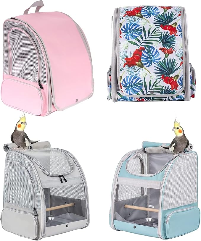 Bird Carrier Backpack with Wooden Stand Perch, Bird Travel Carrier Backpack (Multi-Colored, Bird Backpack)