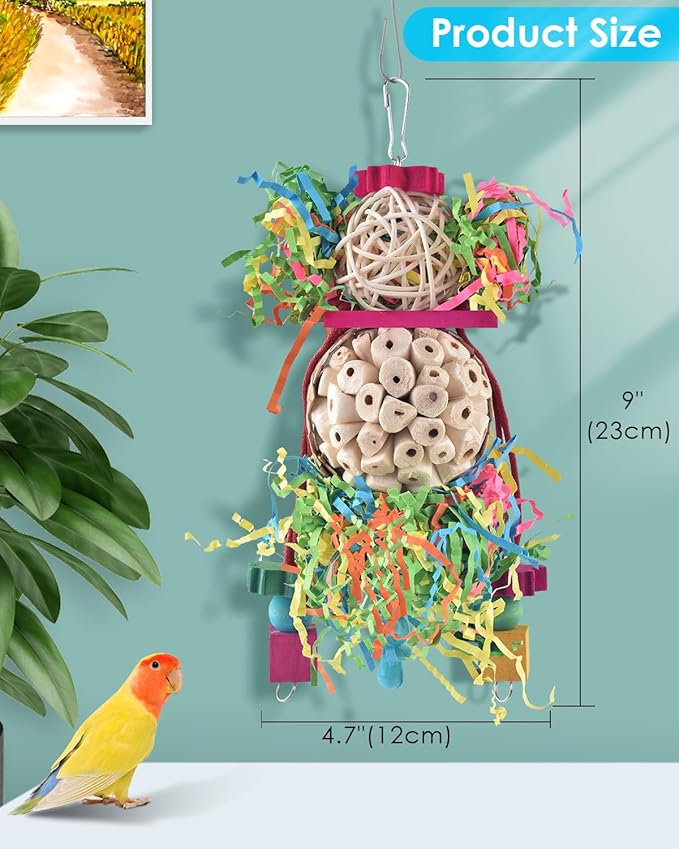 Bissap Conure Toys, 2PCS Bird Parrot Foraging Shredder Hanging Toys Sola Balls Sepak Takraw with Pacifier for Small Parrots Parakeets Conures Cockatiels Love Birds Cage Toy