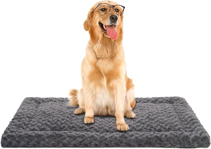 Washable Dog Bed Mat Reversible Dog Crate Pad Soft Fluffy Pet Kennel Beds Dog Sleeping Mattress for Large Jumbo Medium Small Dogs, 41 x 27 Inch, Gray