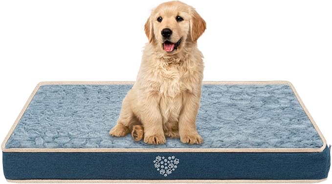 VANKEAN Waterproof Dog Crate Pad Bed Mat Reversible (Cool & Warm), Removable Washable Cover & Waterproof Inner Lining, Pet Crate Mattress for Cats and Dogs, Joint Relief Dog Bed for Crate, Navy/Grey