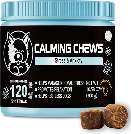 Pets Calming Chews for Dogs - Melatonin for Dogs - Safe Food Supplements - Dog Anxiety Relief -Hemp Calming Chews for Dogs - Separation Anxiety Relief for Dogs - Pets Travel Calm - Dog Calm