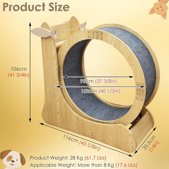 Cat Exercise Wheel Indoor with Low Noise & Install Video, 40 inch Snail-Shape Cat Running Wheel Exerciser for Indoor Cats, Scratcher & Storage Heavy Cat Treadmill with Non-slip Carpet