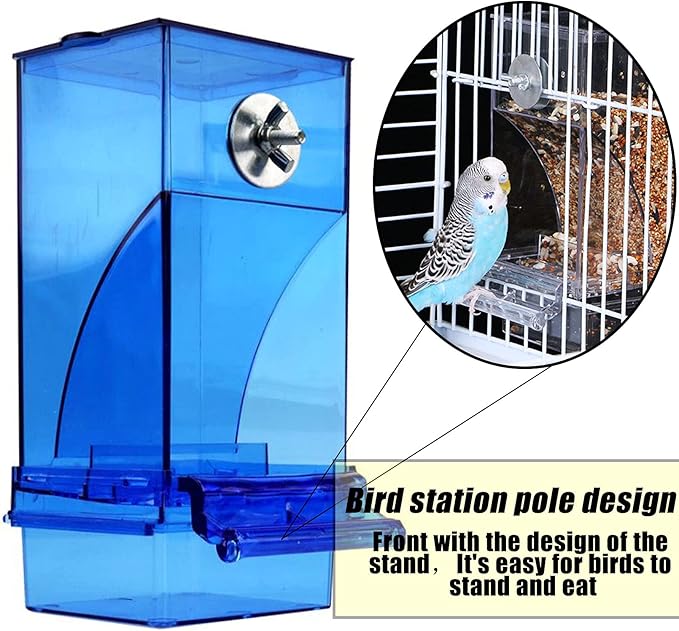 Hamiledyi No Mess Bird Cage Feeder, 2PCS Automatic Parrot Seed Feeders with Perch Acrylic Transparent Seed Food Container Cage Accessories for Small and Medium Parakeets Lovebirds