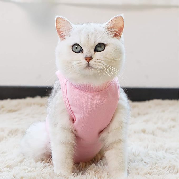 Kitten Onesies,Cat Recovery Suit for Abdominal Wounds or Skin Diseases,After Surgery Wear Anti Licking Wounds,Breathable E-Collar Alternative for Cat Pink S