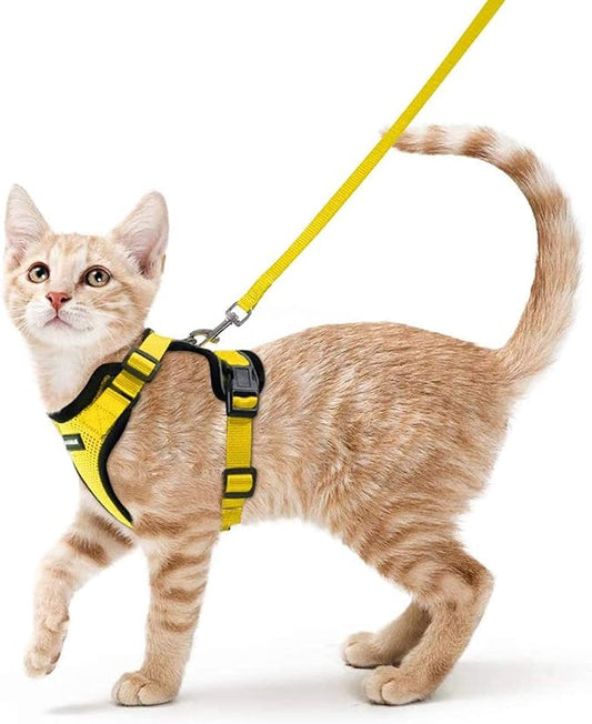 rabbitgoo Cat Harness and Leash for Walking, Escape Proof Soft Adjustable Vest Harnesses for Cats, Easy Control Breathable Reflective Strips Jacket, Yellow, XS