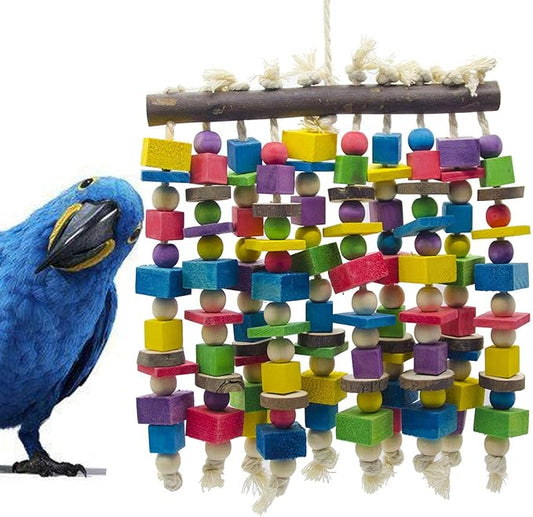 Large Bird Parrot Chewing Toy - Multicolored Natural Wooden Blocks Bird Parrot Tearing Toys Suggested for Large Macaws cokatoos,African Grey and a Variety of Amazon Parrots(15.7" X 9.8")