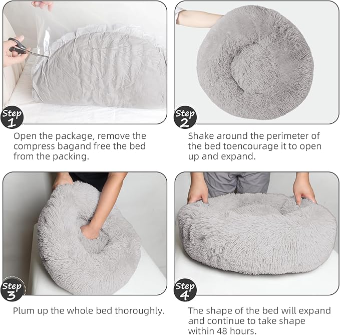 Dog Bed for Small Medium Large Dogs,27 Inch Calming Dogs Bed Machine Washable, Fluffy Round Pet Bed Non-Slip, Calming Soft Plush Donut Cuddler Cushion Self Warming for Puppy and Kitten