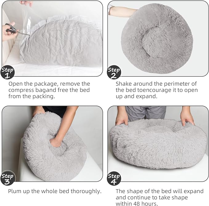 Cat Bed for Indoor Cats,24 Inch Cat Bed & Dog Bed Machine Washable, Fluffy Round Pet Bed Non-Slip, Calming Soft Plush Donut Cuddler Cushion Self Warming for Puppy and Kitten