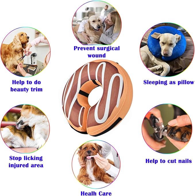 Katoggy Inflatable Dog Cone Collar for Dogs After Surgery, Soft Adjustable Blow up Donut Dog E-Collar for Small Medium Large Dog and Cats