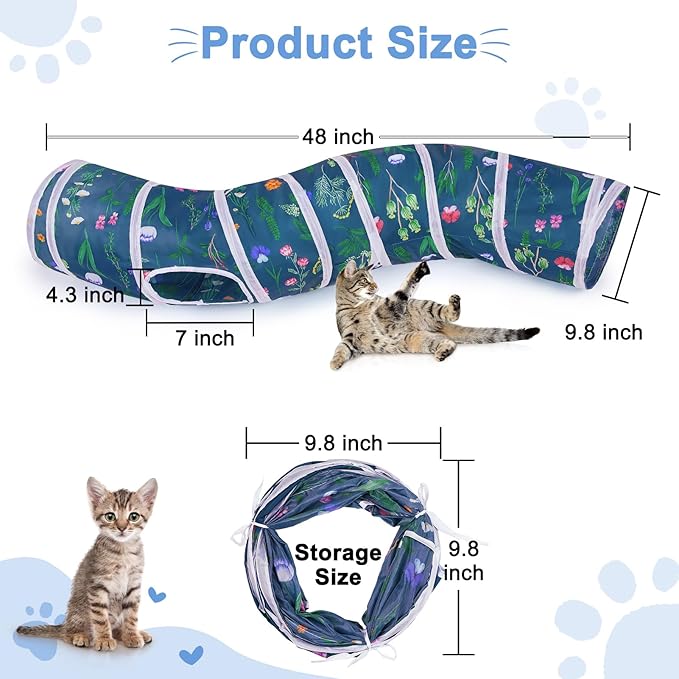 Cat Tunnel, Cat Tunnels for Indoor Cats, S-Shape Peekaboo Cat Cave with Cat Toys, Foldable Cat Tubes and Tunnels for Cats, Rabbit, Puppy, Guinea Pig