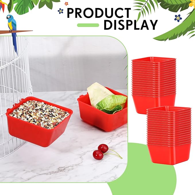 20 Pcs Cage Cups Chicken Feeder Waterer 16 oz Birds Feeders Hanging Bunny Cage Feeder Chicken Water Bowl for Pet Parrot Rooster Parakeet Gamefowl Poultry Pigeon Wire Cage (Red)