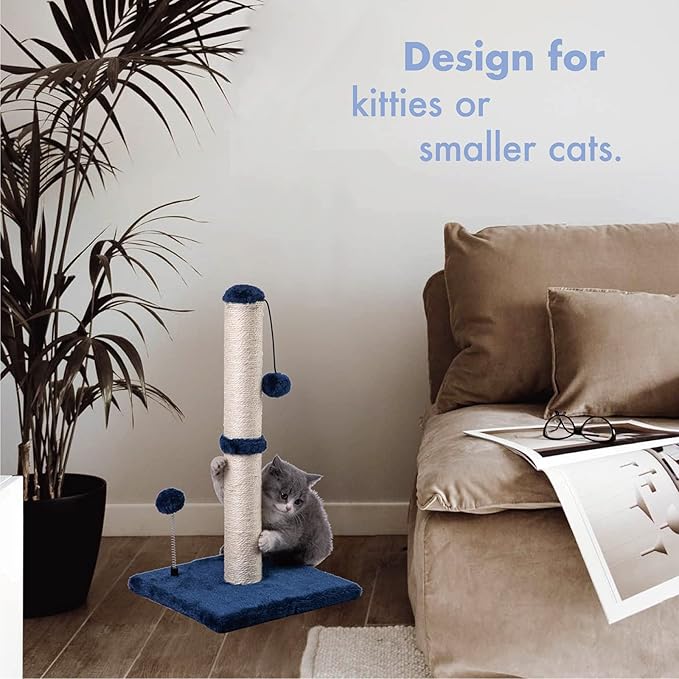 Cat Scratching Post Premium Basics Kitten Scratcher Sisal Scratch Posts with Hanging Ball 22 in for Kittens or Smaller Cats (22 inches for Kitten, Navy)