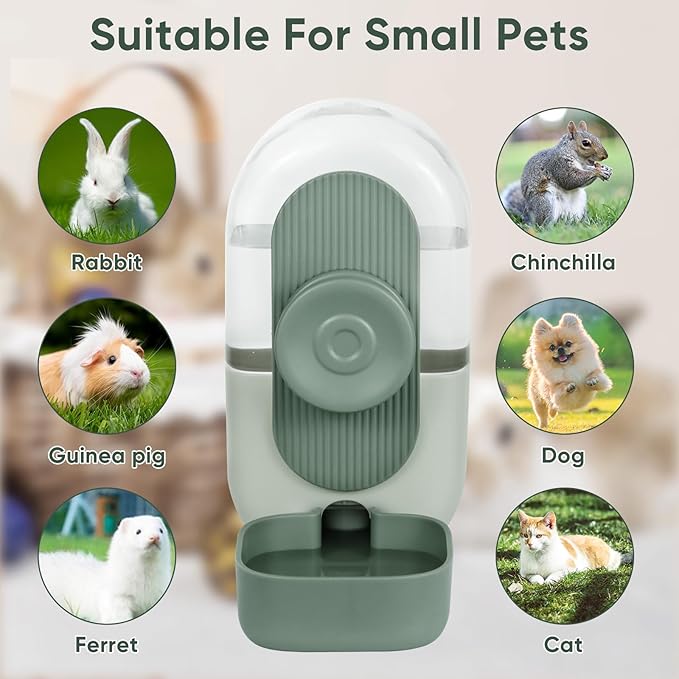 28oz Rabbit Water Bottle,Hanging Automatic Water Dispenser for Cage,Ferret Bunny Guinea Pig Water Bowl,Suitable for small animal(Cage Grid Spacing Over 1.2'')(Green)