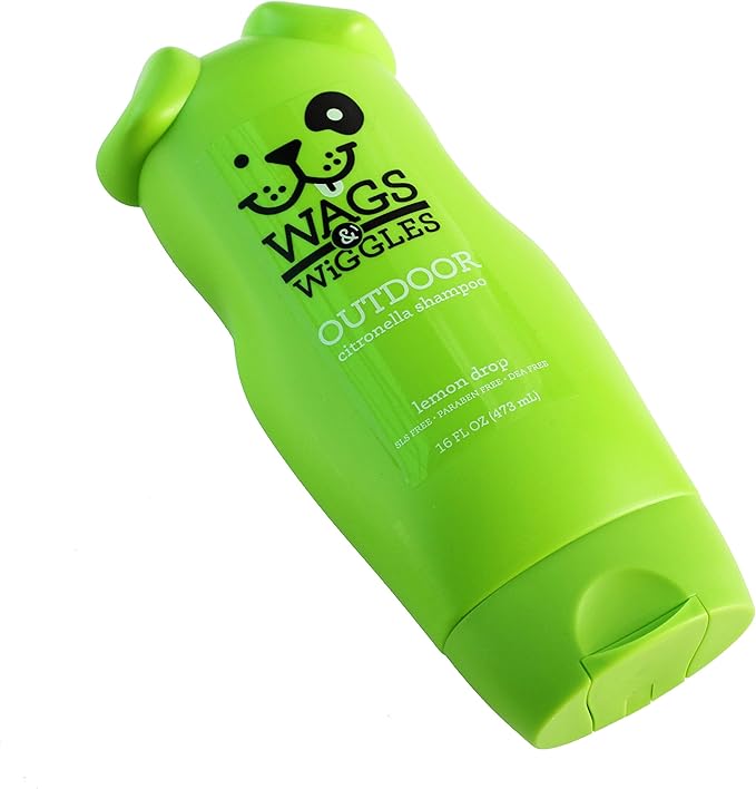 Wags & Wiggles Outdoor Citronella Dog Shampoo in Lemon Drop Scent | Great Smelling Dog Shampoo, Cleansing Dog Grooming Supplies for Smelly Dogs, 16 Oz