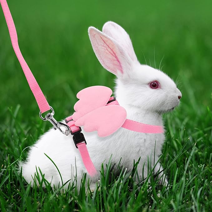 2Pcs Rabbit Harness and Leash, Adjustable Bunny Harness, Kitten Vest Harness and Leash Set, Cute Wings Pet Harness Leash Set for Bunny Puppy Kitten Ferret and Other Small Animals (Yellow+Pink)