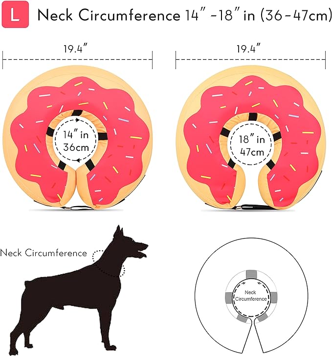 MIDOG Dog Cone Collar, Inflatable Dog Neck Donut Collar Alternative After Surgery, Soft Protective Recovery Cone for Small Medium Large Dogs and Cats Puppies - Alternative E Collar (RedDonut, L)