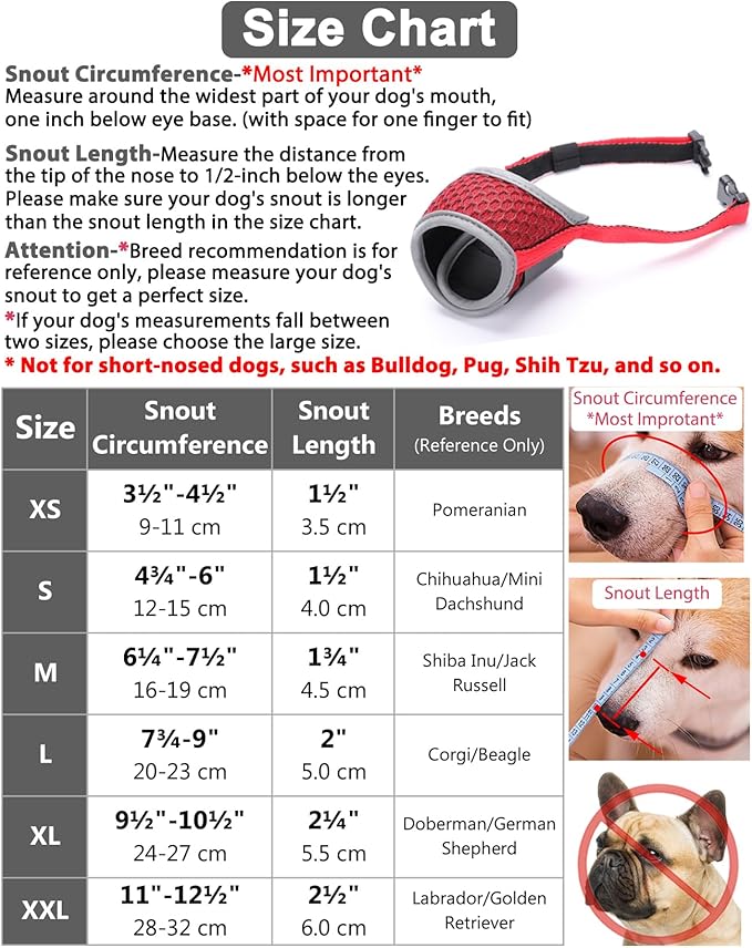 Dog Muzzle Anti Biting Barking and Chewing with Comfortable Mesh Soft Fabric and Adjustable Strap, Suitable for Small, Medium and Large Dogs(Red(3D Mesh),XS)